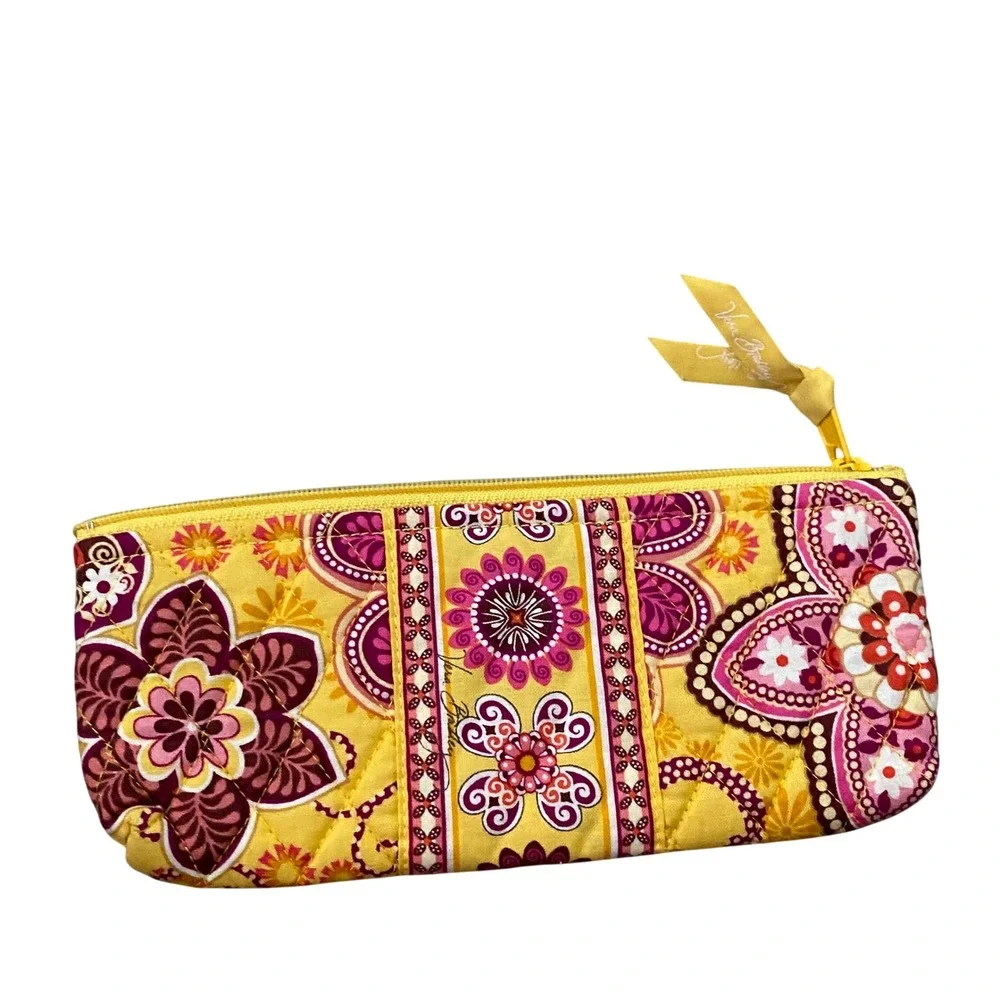 Vera Bradley Cosmetic Pouch Womens OS Yellow Floral Quilted Makeup Bag Pouch
